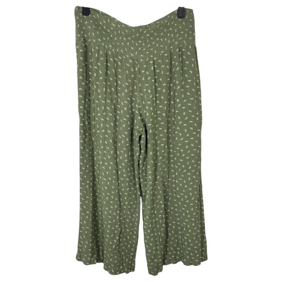 Three Dots Green Floral Wide Leg Flowy Boho Crop Pants Women's Size Medium - Picture 4 of 5